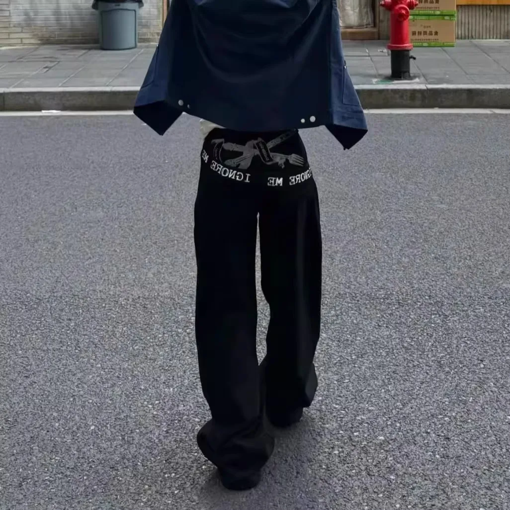 

Джинсы с ретро-принтом и изогнутым узором, свободные, широкие, в стиле High Street, микро-клеш, модные, прямого кроя