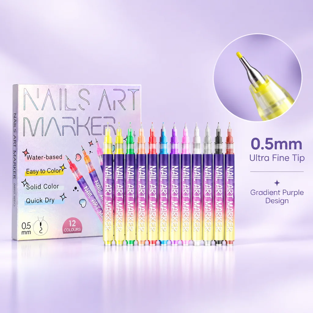 12 Colors 3D Nail Art Painting Pen 0.5mm Fine Tip Easy Coloring Quick Dry Nail DIY Drawing Pen For Drawing Painting Point Line