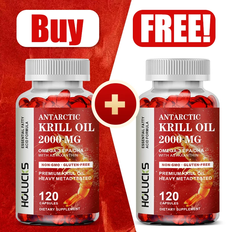 

Buy 1 Get 1 Free! Antarctic Krill Oil 2000mg Capsules, Support Inflammation, Cholesterol & Cognitive Function, Hormone Balance