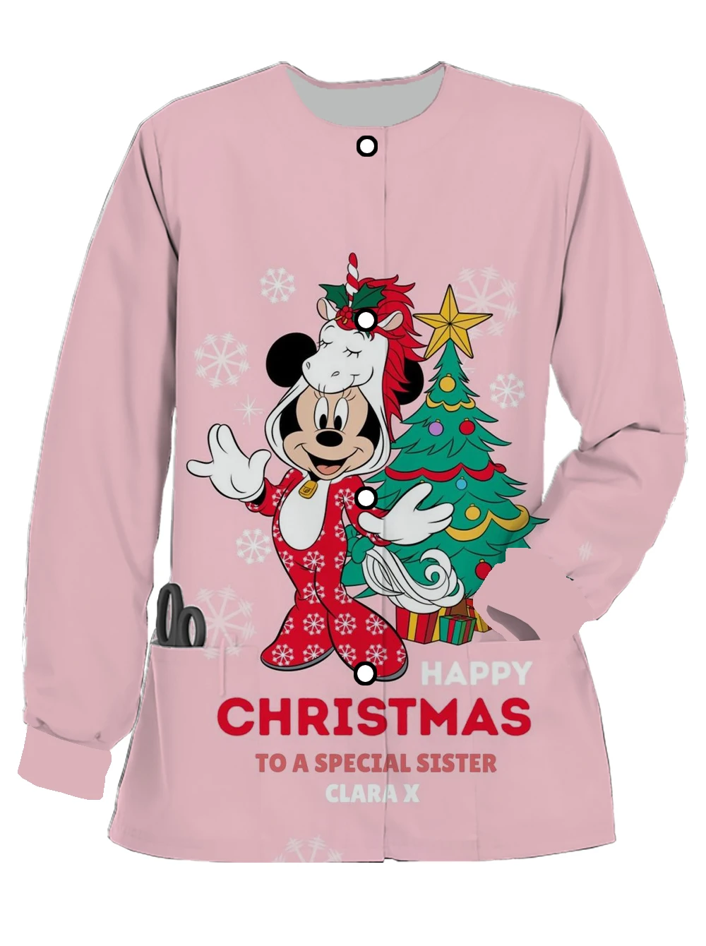 Autumn and winter surgical clothes long-sleeved Christmas Christmas Mickey print long-sleeved clinic medical uniform nurse top