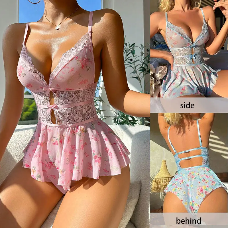 Sexy Lingerie Woman Floral Transparent Underwear Sets Breathable Bra Kit Thin Sexy Erotic Bras Bodysuits Slim Fit