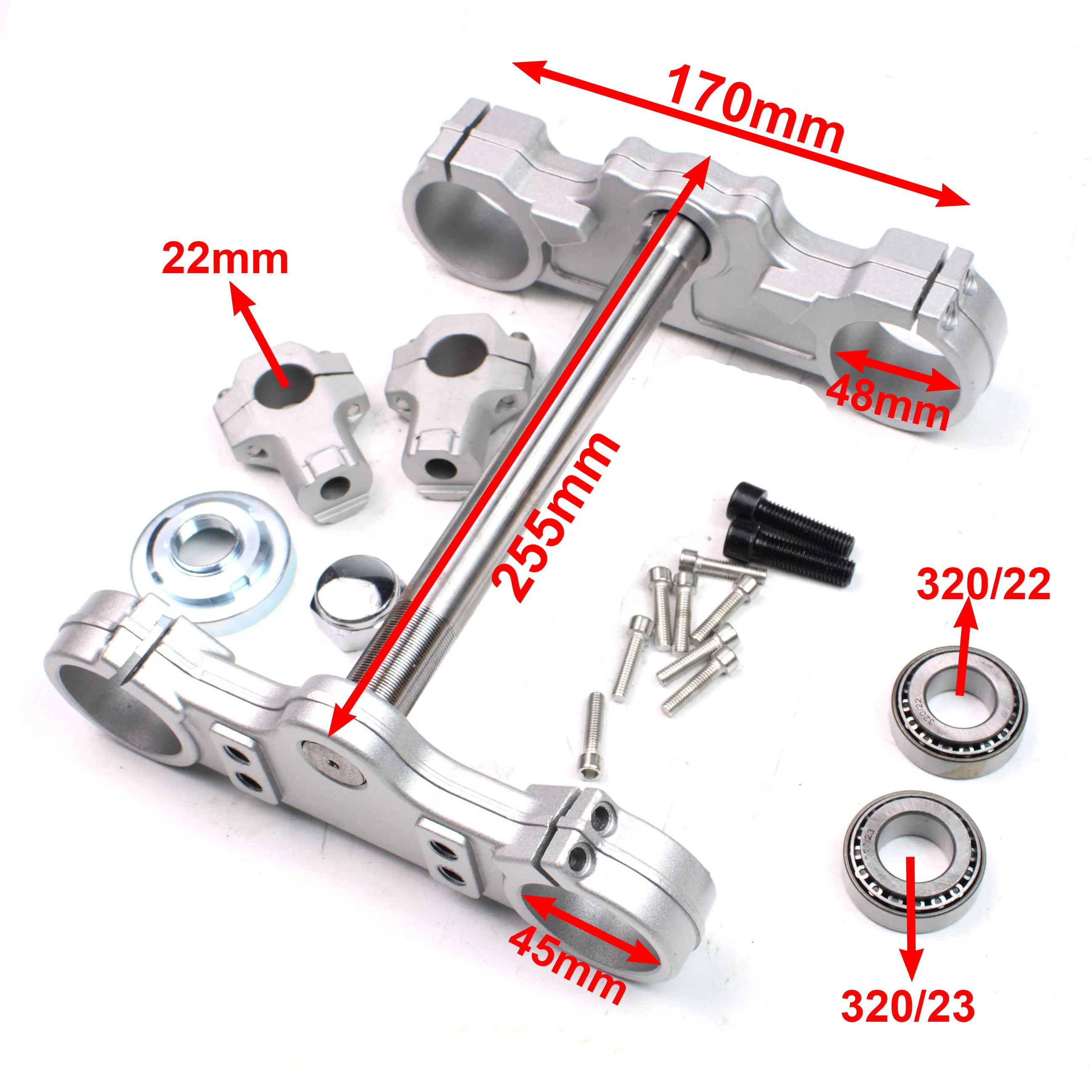 Universal Riser 45/48 255L Axle Clamps Front Fork 22mm Dirt Pit Bike Aluminum Handlebar Triple Tree Clamp
