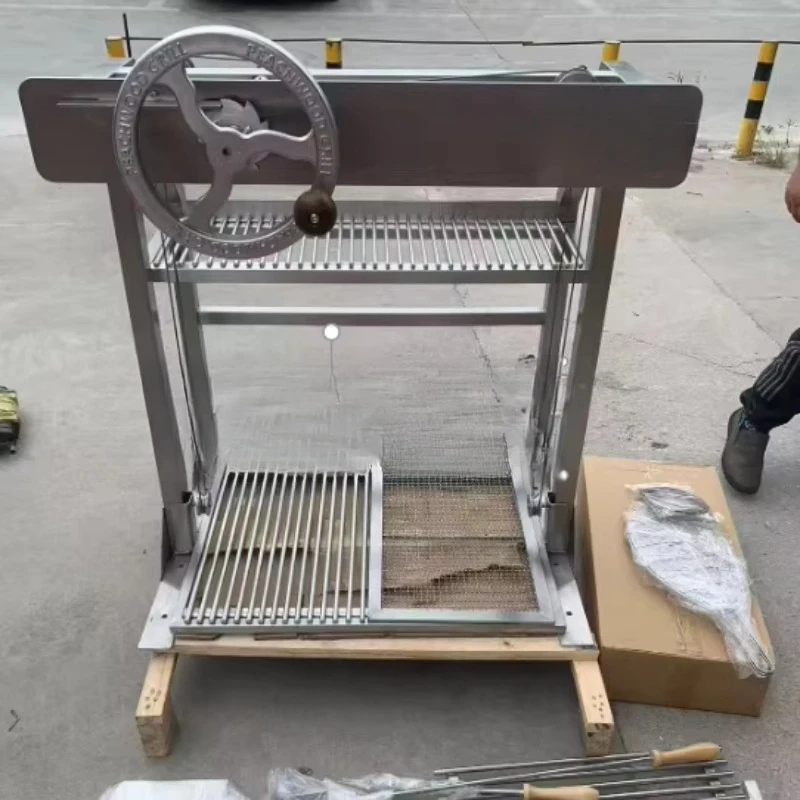 Single-handed wheel Argentine desktop charcoal lift steak stove