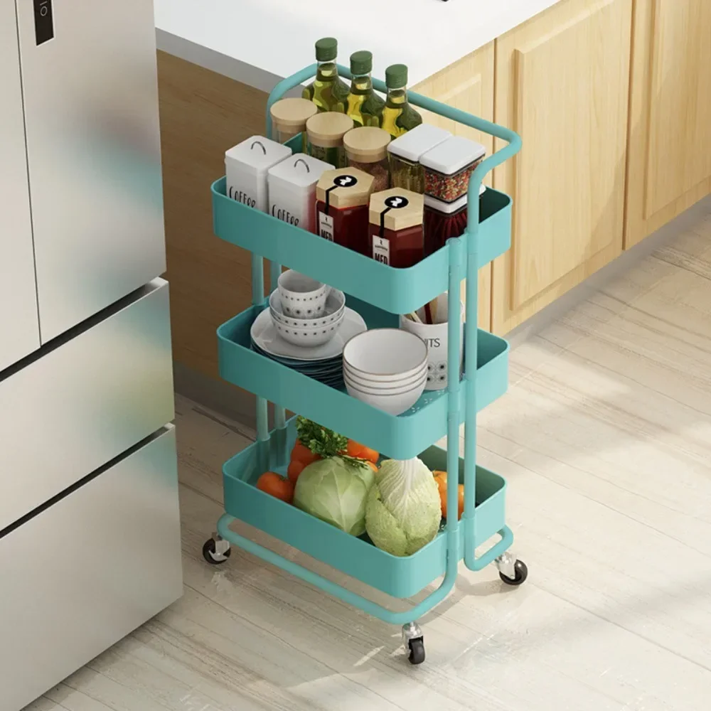

Multi-Layer Trolley Rack Cosmetics Snack High Capacity Storage Rack Bathroom Mobile Shelf Folding Storage Trolley Rack A