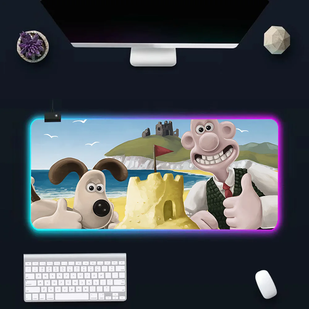 W-Wallace&Gromits RGB Pc Gamer Keyboard Mouse Pad Mousepad LED Glowing Mouse Mats Rubber Gaming Computer Mausepad