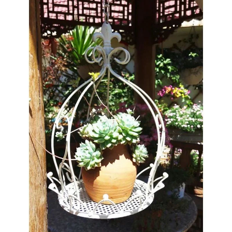 American country wrought iron hanging crown hanging basket courtyard garden balcony space level decoration hanging pot flower po