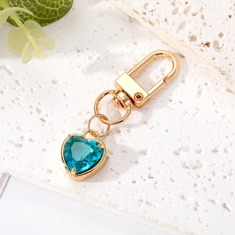 Glass Bling Colorful Heart Crystal Keychains Keyring For Women Friend Gift Trendy Cute Love Bag Car Airpods Box Mini Accessories