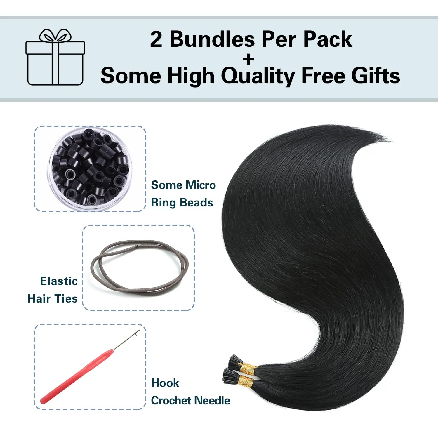 Straight I Tip Hair Extensions Human Hair #1B Natural Black Human Hair Remy Itip Human Hair Extensions 50g/Pack/50Strands