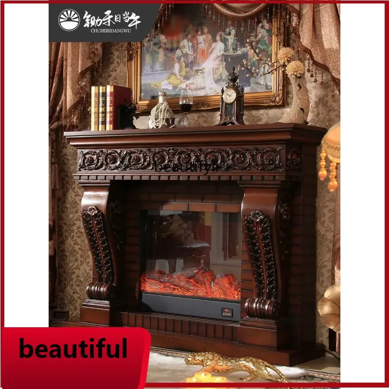 

S132 French Retro Simulation Flame Heating Electronic Fireplace Curio Cabinet European Style Antique Style Fireplace Mantel