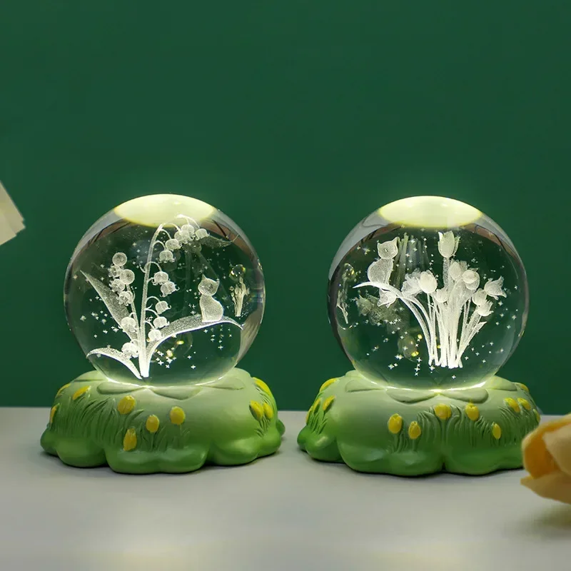 

Nice Creative Tulip Nightlight Bedroom 3D Crystal Ball Luminous Desktop Decoration Birthday Gift