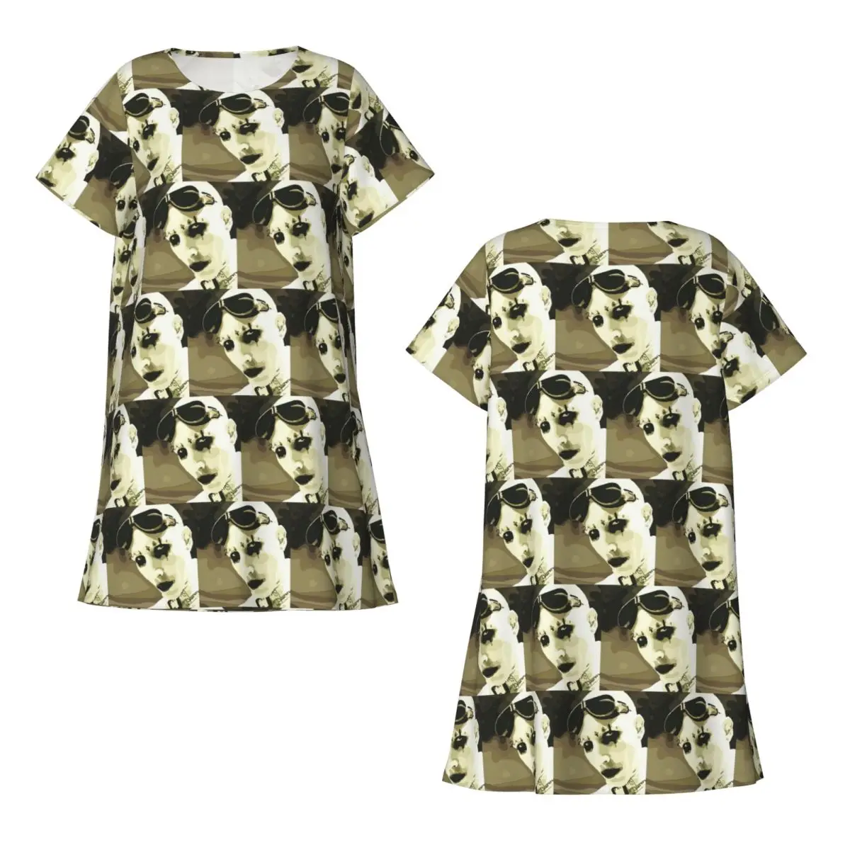 Marilyn Manson Glitch Fan Gift Music Short Sleeves Nightdress Sleeping Sleepshirts Women Short Sleeve Nightgowns Soft Pajam