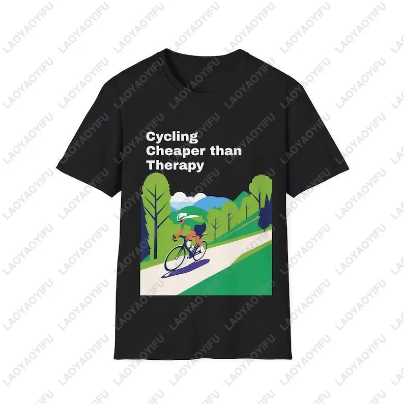 

Cycling Cheaper Than Therapy Colourful Cycling Road Bike Unisex Softstyle T-Shirt Cycling Gift Bike Lover Tee Summer Cotton Top