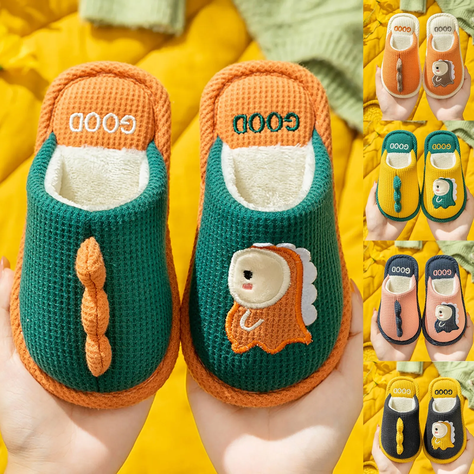 Children's Cotton Slipper Winter Girl Home Cartoon Dinosaur Cotton Drag Winter Boy Home Warm Slipper Cotton