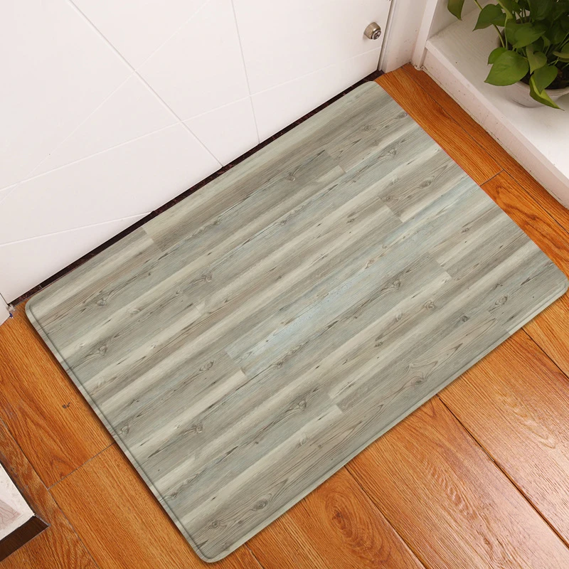 Retro Wood Plank Bathroom Mat Old Brown Striped Texture Geometric Non-Slip Rug Flannel Floor Decor Bath Kitchen Entrance Carpets