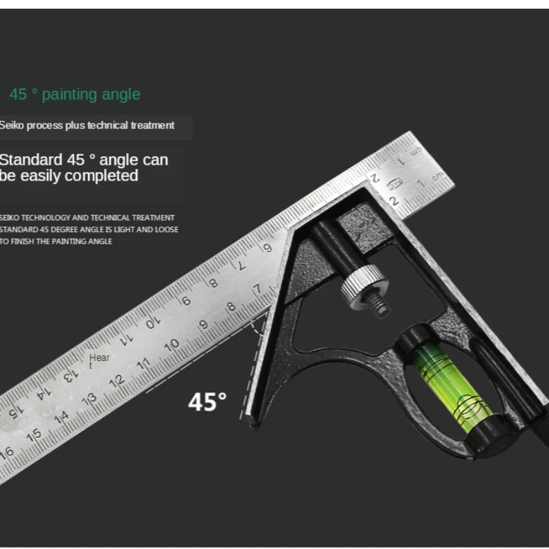 300mm Stainless Steel Angle Combination Square Ruler Mobile Horizontal Movable 45Degree Right Carpenter Woodworking Level Moving