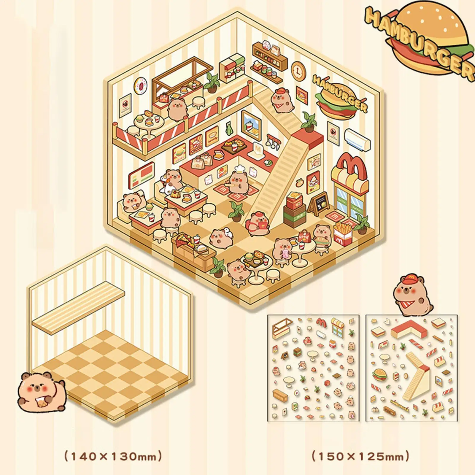 Naklejki 3D Scena Chatka Domek Miniaturowa Naklejka Kreskówkowa Miniaturowa Scena Naklejki Krajobrazowe 3D Dla Przyjaciół Dziewcząt Chłopców Dzieci Rodziny