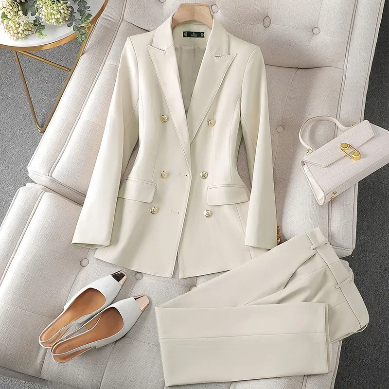 

White Women Suits 2 Piece Blazer+Pants Female Spring Office Lady Business Work Wear Fashion Girl Coat Trousers Prom Dress