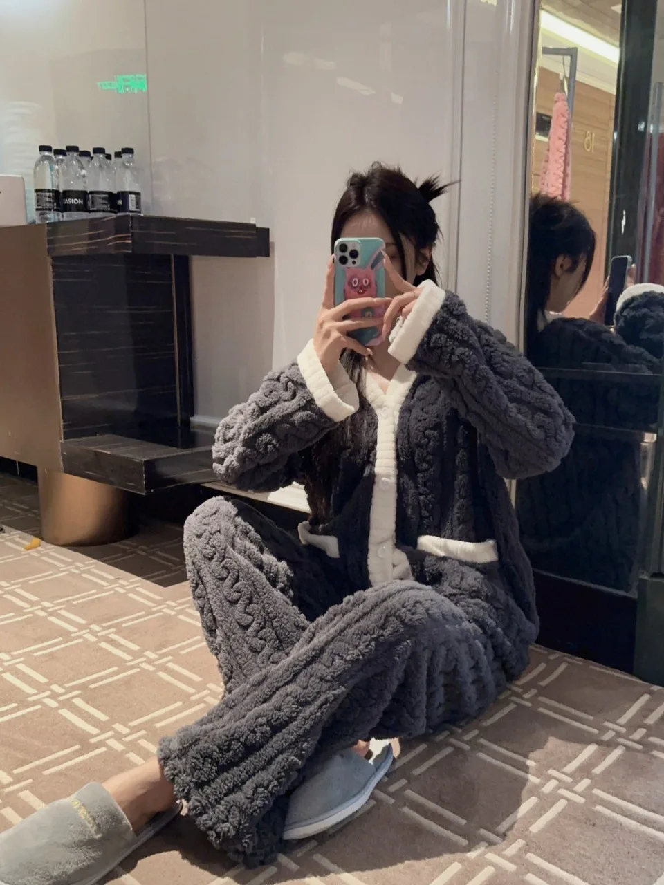 طقم بيجامة نسائي من Pjs بيجامة شتوية دافئة ملابس منزلية عصرية، طقم بيجامة لطيف وناعم سترة سميكة