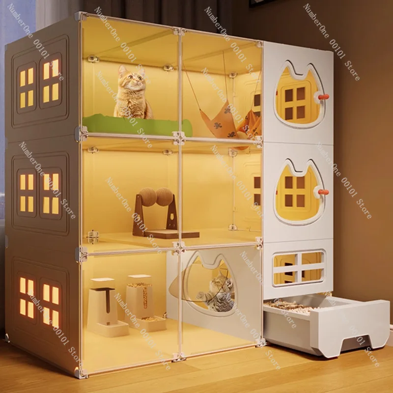 

Большой роскошный многоуровневый кошачий домик-вилла для дома с интегрированным лотком для туалета и местом для отдыха