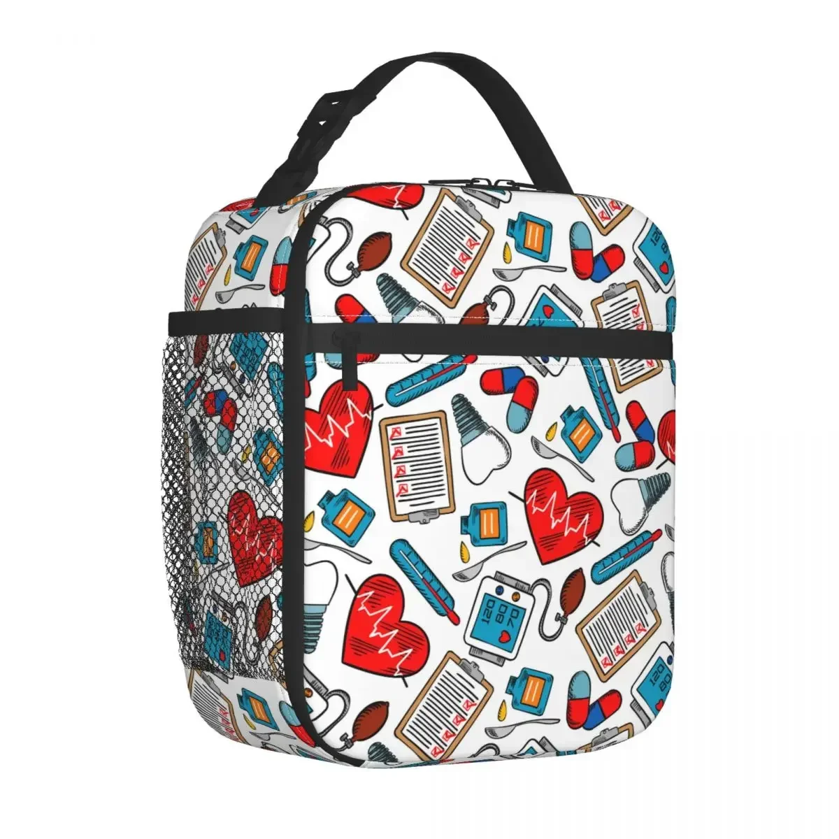 Hearts Tooth Medicine Healthcare Pattern Insulated Lunch Bag Thermal Bag Lunch Container Lunch Box Tote Men Women Office Travel