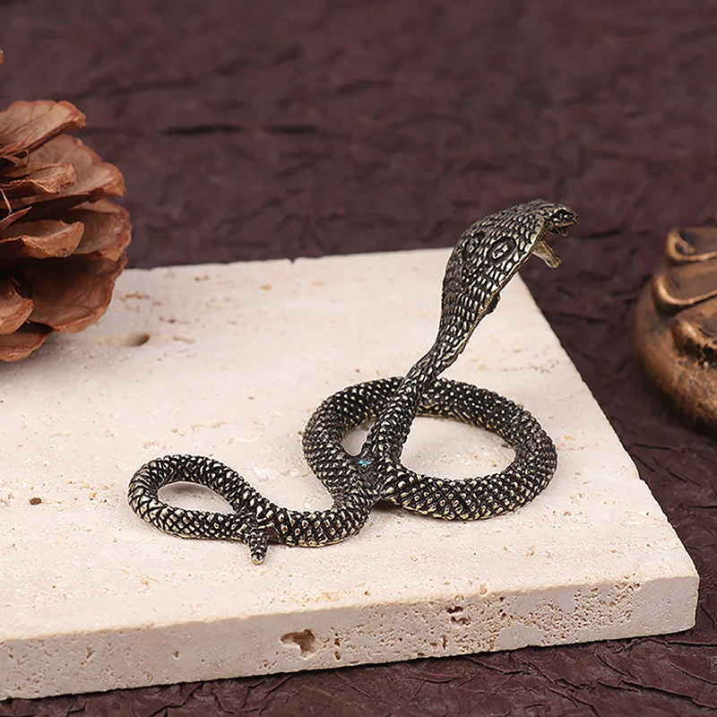Antique Bronze Color Cobra Statue Miniature Figurines Zodiac Snake Animal Desk Decorations Ornaments Alloy Crafts