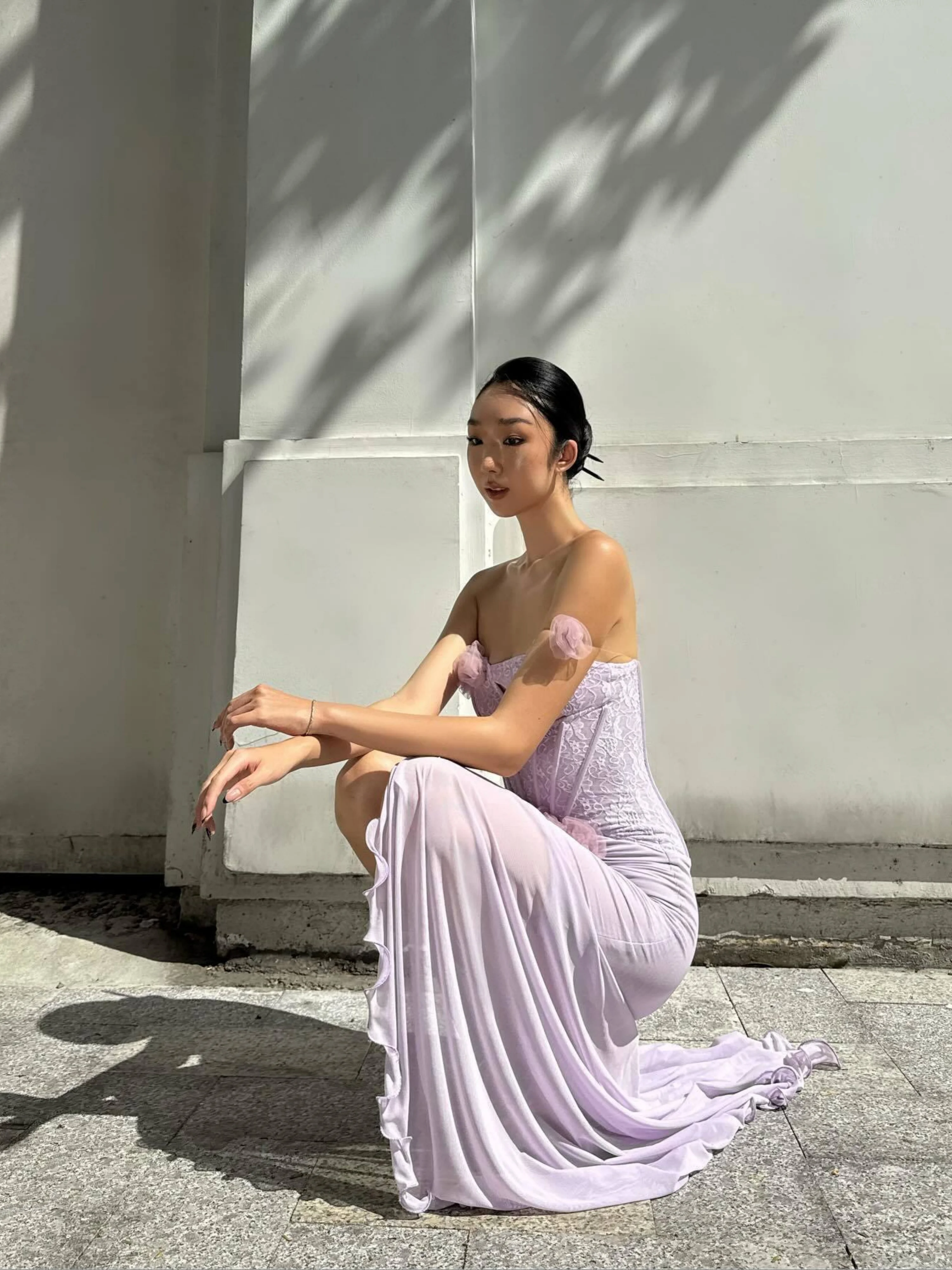 

Женское лавандовое платье-корсет без бретелек с 3D-цветами, вырезами и разрезом, длинное макси-платье-русалка, роскошное нарядное вечернее платье для гостей на свадьбу или вечеринку