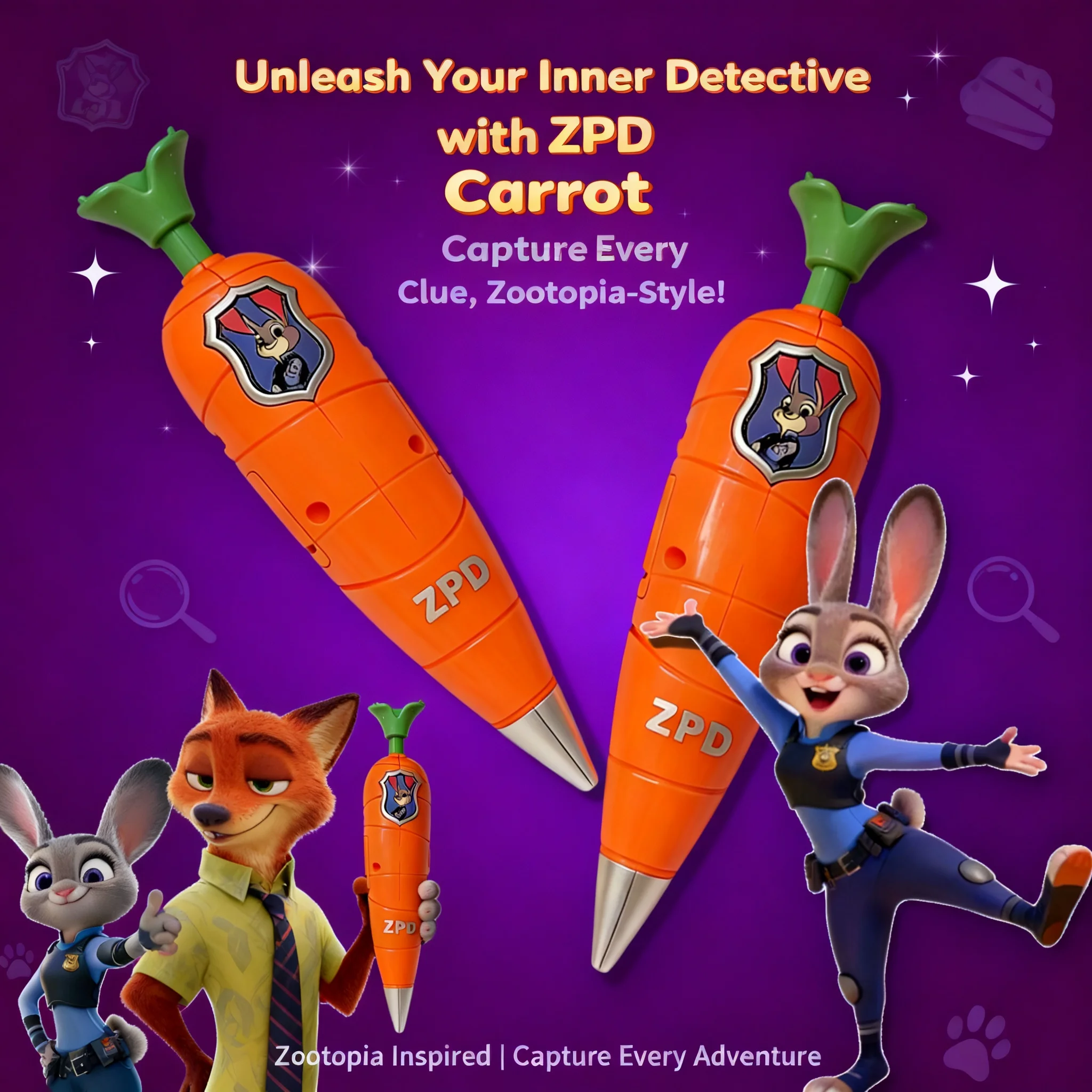 Bolígrafo Grabador de Voz Mini de los Años 60 Estilo Judy Nick de Zootopia 2, 2 en 1, Bolígrafo de Gel, Juguete de Escritura, Regalo de Papelería para Niños