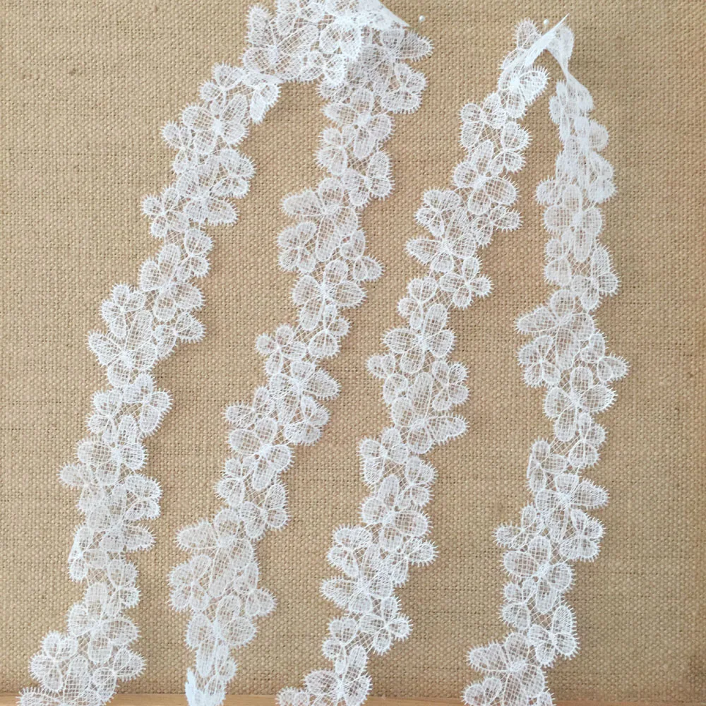 1Yard White Flower Embroidered Lace Ribbon Fabric 6CM Wide