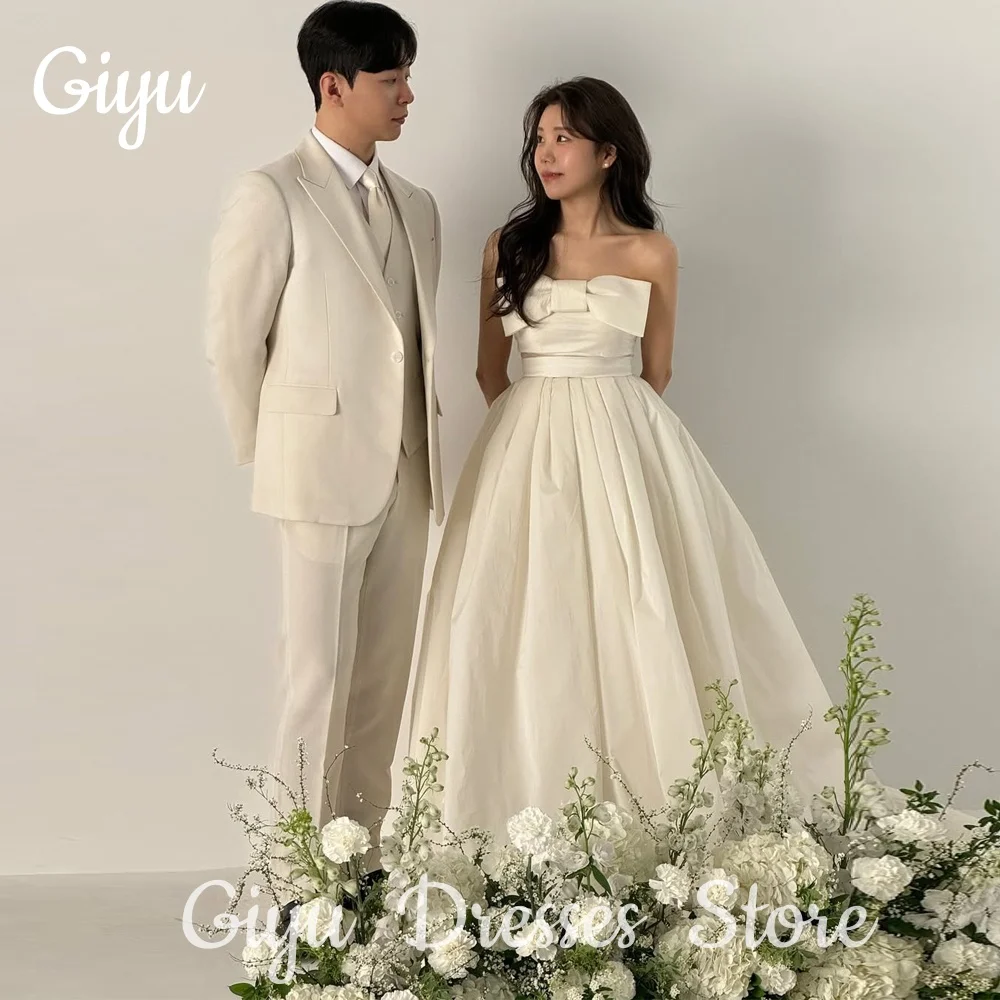 

Giyu Elegant Strapless Bow A-line Wedding Dresses Taffeta Pleat Korea Photoshoot Bridal Gowns Floor-Length Customized 웨딩드레스 2025