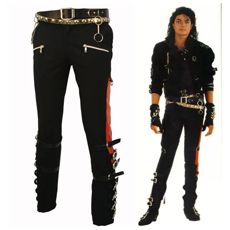 Michael Jackson BAD ERA Stage Vocal Concert Punk Shock Rivet Pants Halloween MJ Clothes Performance Costume Custom Made RZ7694