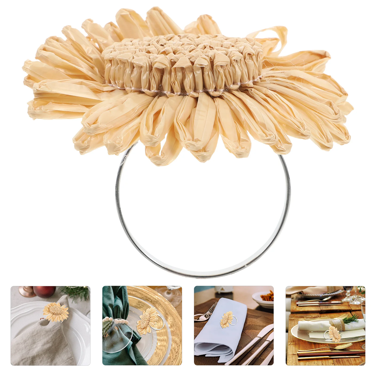 

6Pcs Creative Sunflower Napkin Rings Reusable Elegant Raffia Woven Rustic Farmhouse Decor for Various Occasions Celebrations