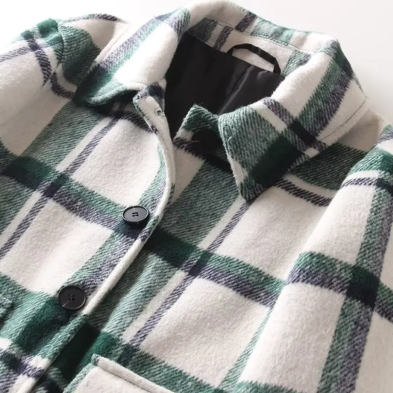 

ZBZA Autumn New Women's Faion Casual Plaid Coat with Patch ket Design All-Match Sle Polyester Fiber ort Outerwear