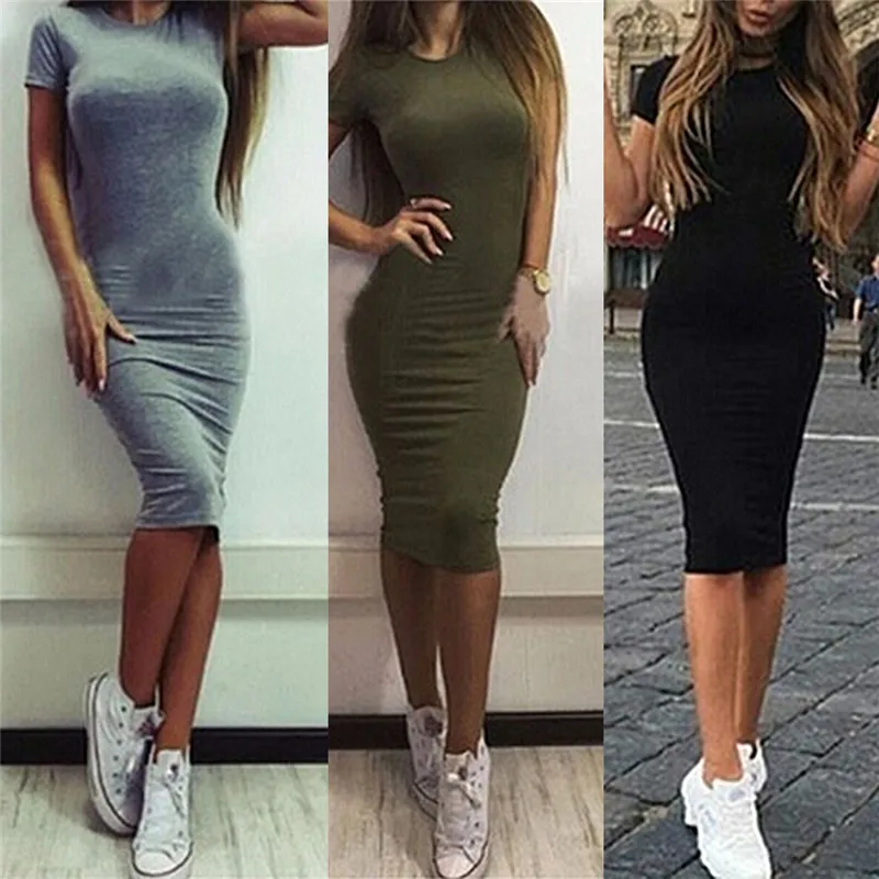 

2023 New Summer Dresses Women Knee-Length Skinny Office Dress Short Sleeve Bandage Bodycon Beach Dress Vestidos Robes