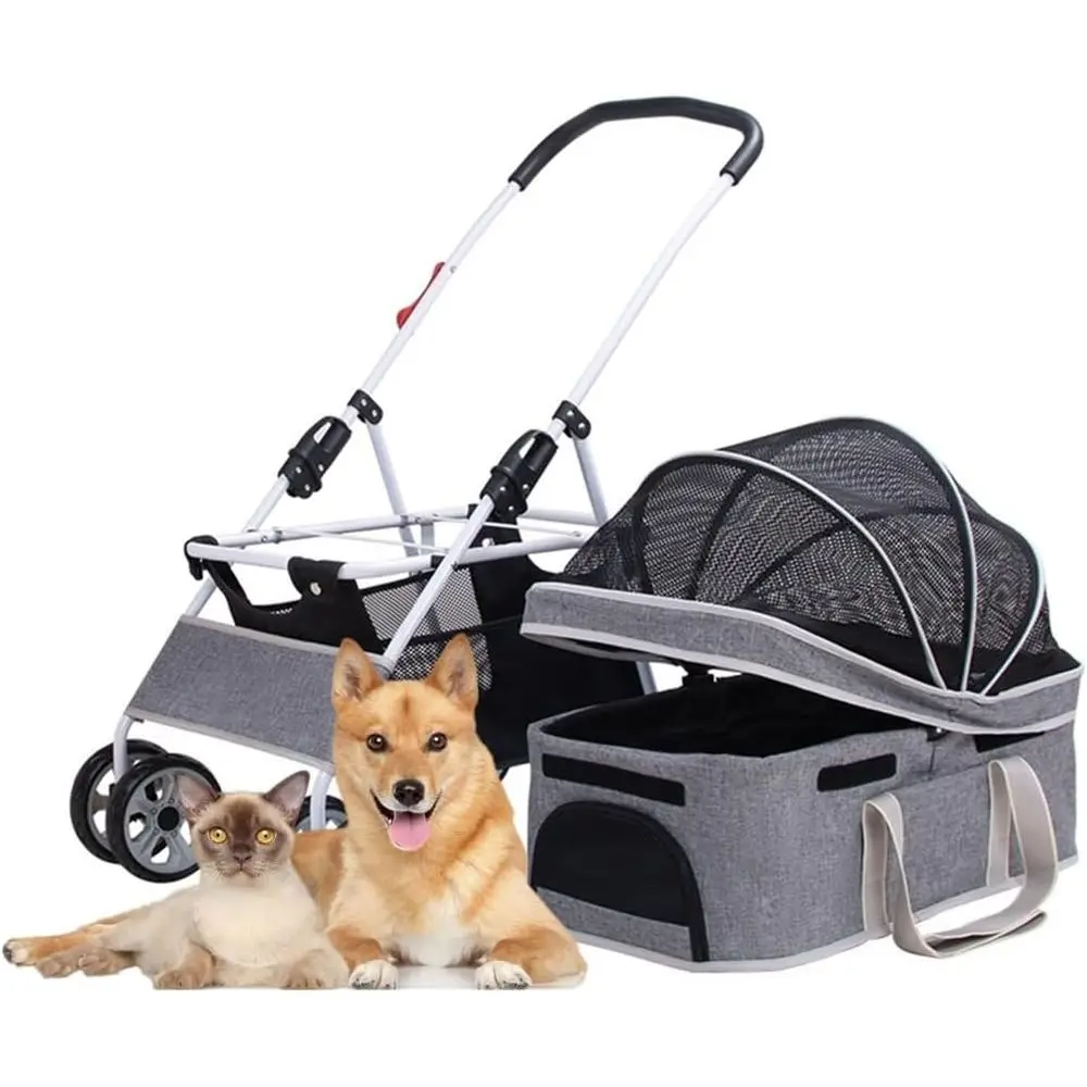 

Grey Pet Stroller for Medium Dogs and Cats, Portable Travel Carrier with Detachable Cart for Easy Outdoor Adventures