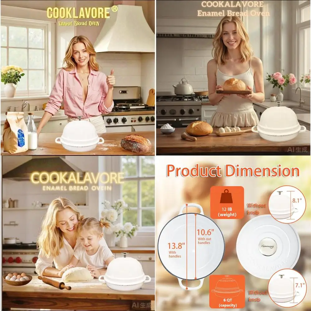 

6 Quart Enamel Bread Baking Pan with Silicone Mat & Recipe, 10.5 Sourdough Bread Pan with Lid, Homemade Bread Baking Essentials