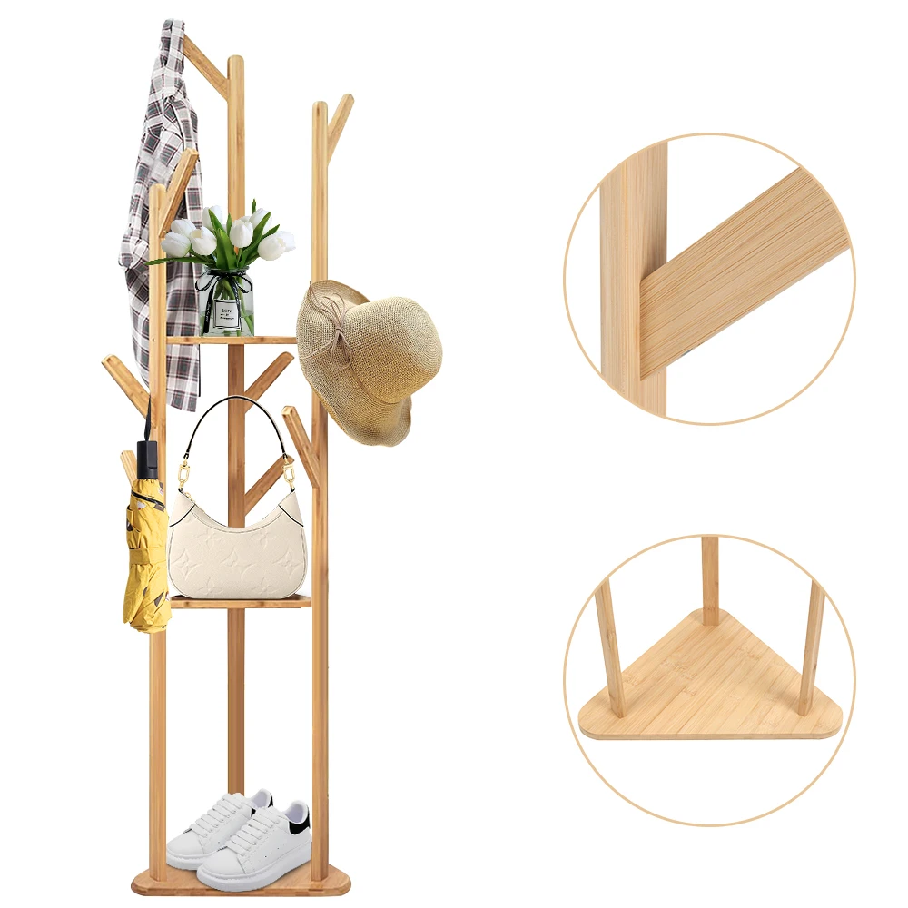 Garderobenständer, für Zuhause, Garderobenständer aus Holz, Kleiderständer für den Raum, Schlafzimmer, stehender Kleiderständer für den Haushalt, zum Aufhängen von Kleidung – Detail 1