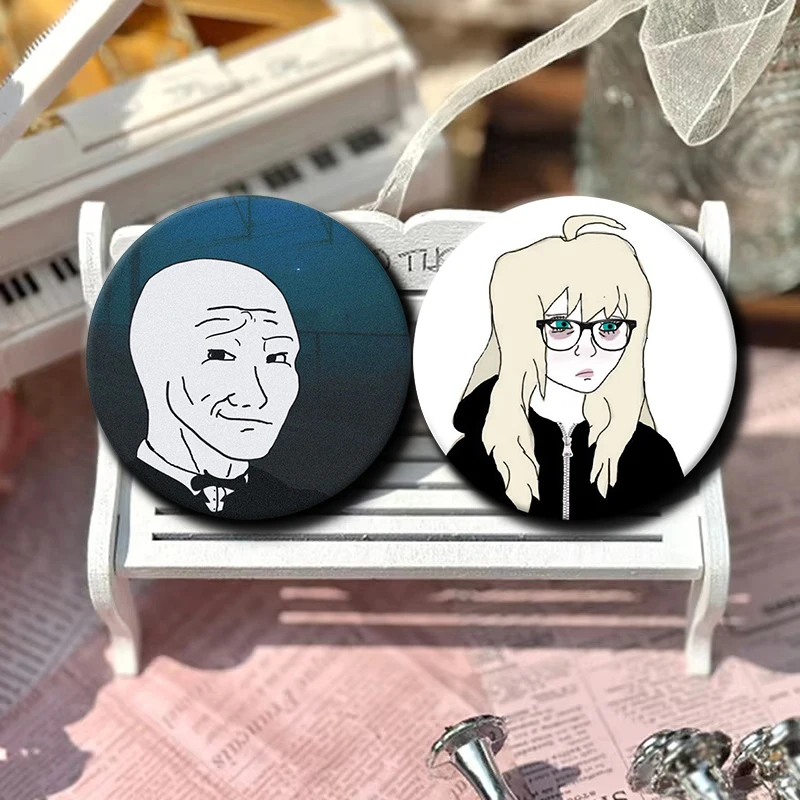 Cartoon Face Round Badges Pins Creative Funny Wojak Meme Coin Brooches on Clothes Bag Hat Accessories Jewelry Gifts for Friends
