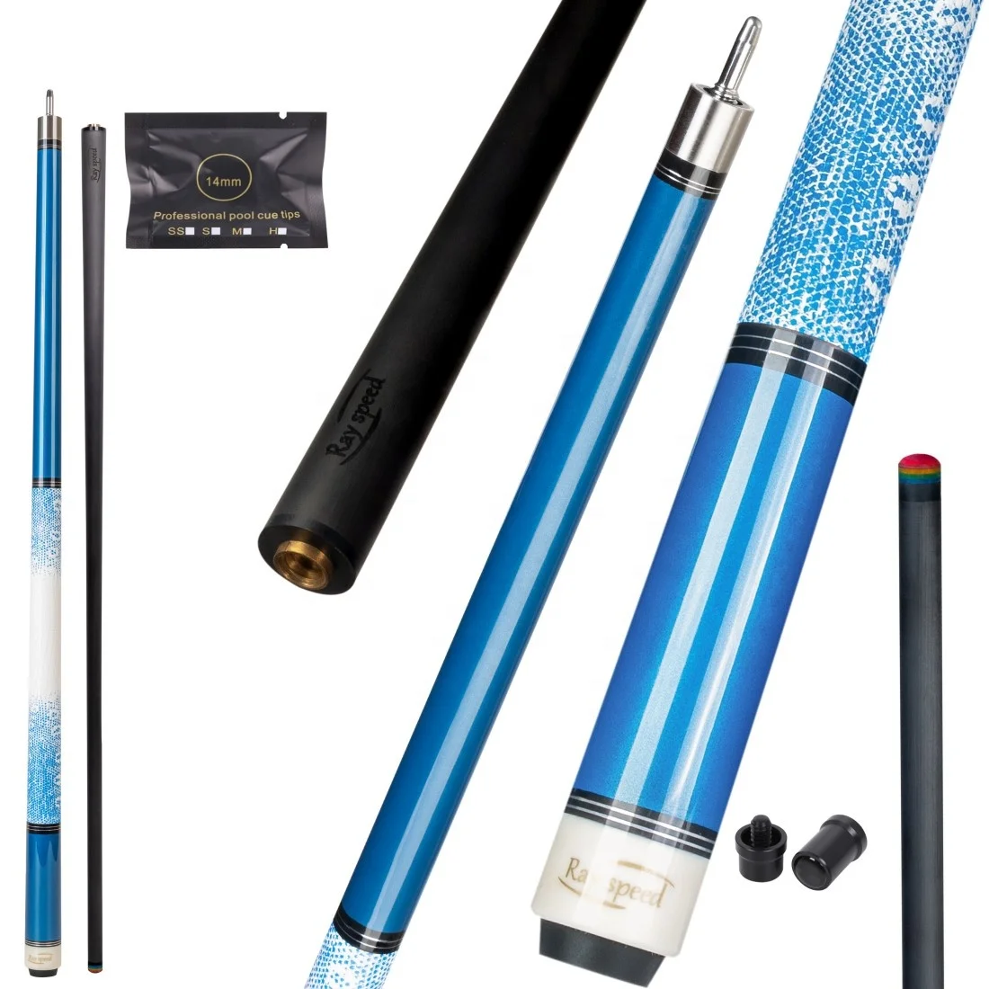 

New Product Launch of Blue Carbon Fiber Billiard Cues Real Leather Warp Billiard Pool 12.5mm Tip Size