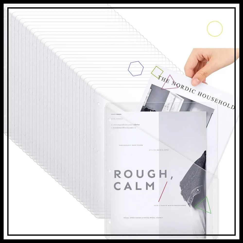 

100 шт. прозрачные пластиковые папки с 2 карманами и 3 дыроколами для переплетов — органайзер для офисных школьных документов (белый)