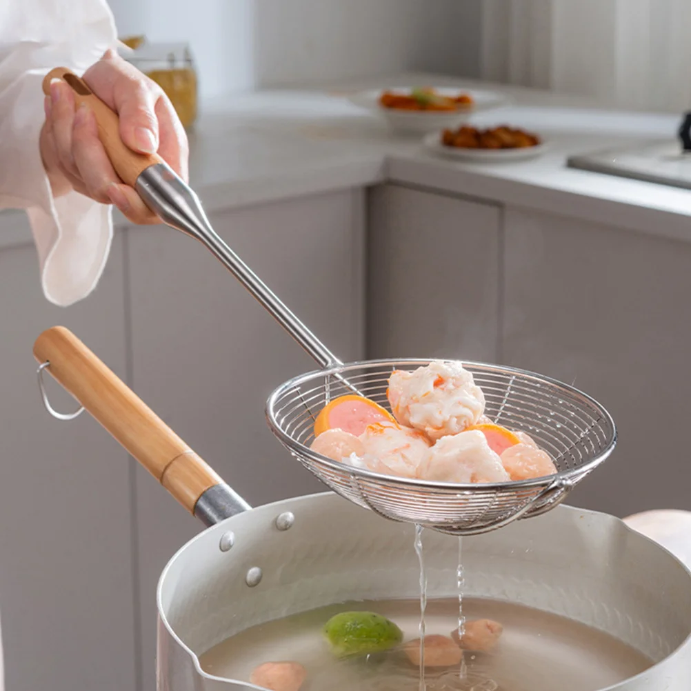 

Stainless Steel Slotted Spoon Wooden Handle Heat Resistant Frying Oil Strainer Colander Kitchen Cooking Tool Household
