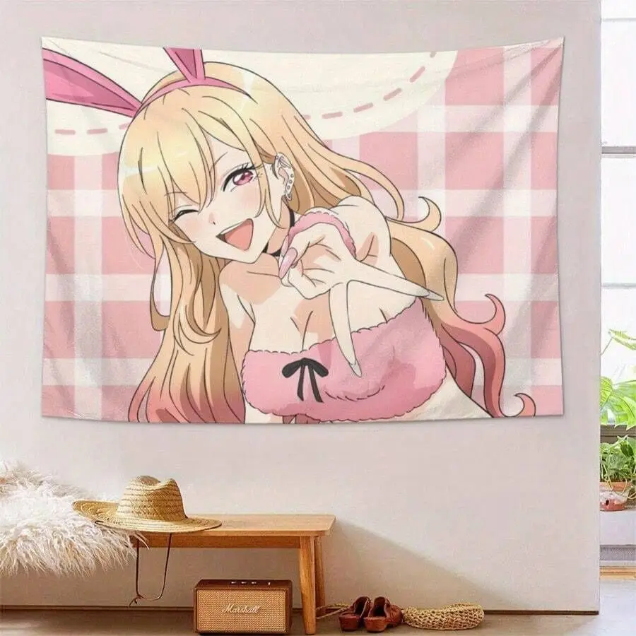 1pc My Dress-Up Darling Marin Kitagawa Anime Tapestry Girl Wall Hanging Aesthetic Room Decor Background Cloth for Bedroom Dorm