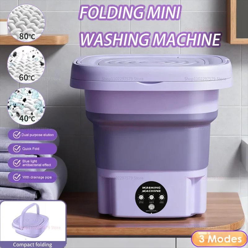 Lavadora plegable de 8L, portátil, pequeño, deshidratador, dormitorio, calcetines para estudiantes, ropa interior, productos de electrodomésticos
