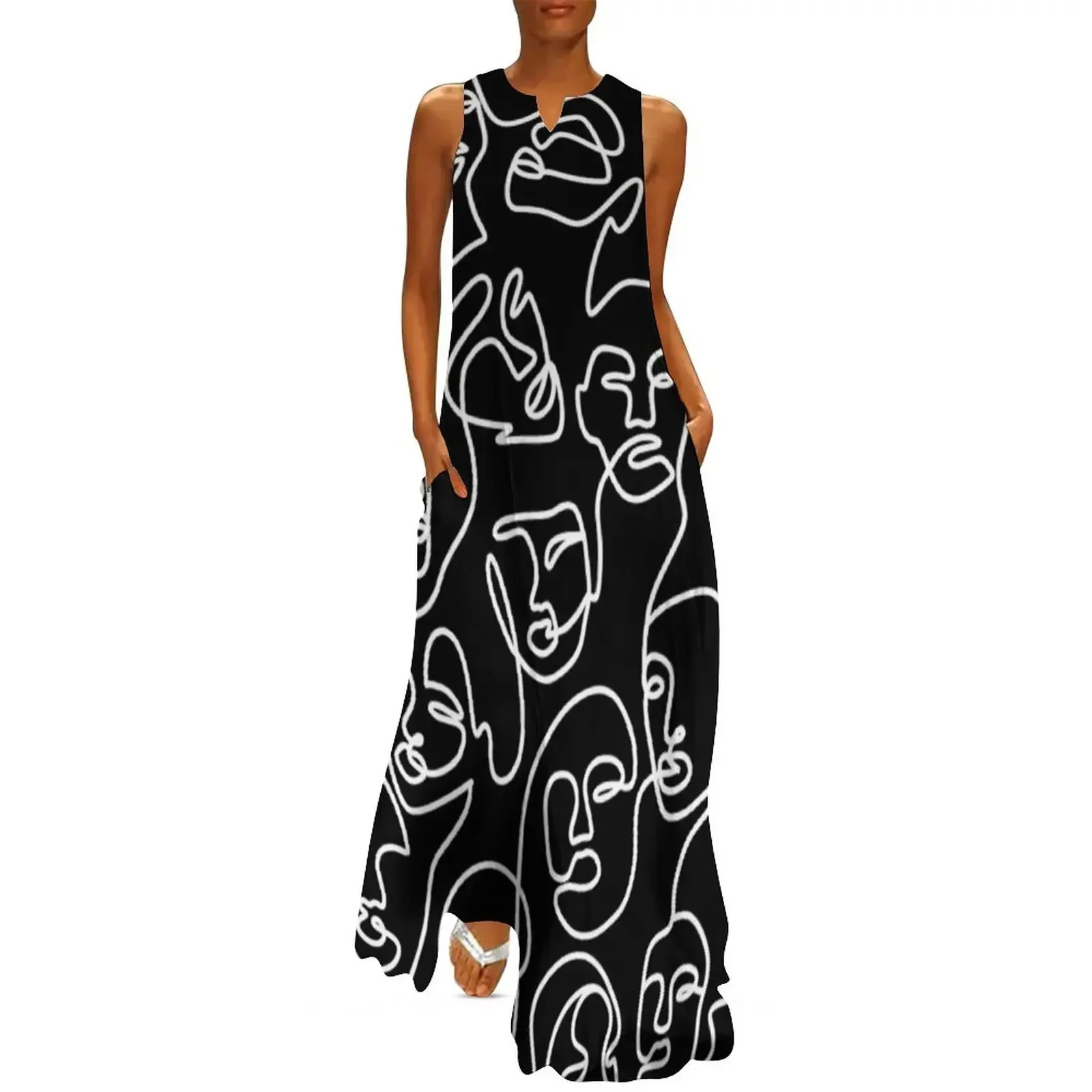 

Abstract line art faces - Modern art Long Dress elegant dresses for women summer dress women 2025 evening dresses women Dress