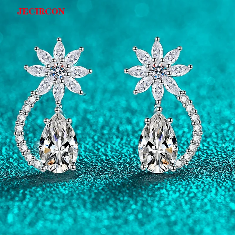 

JECIRCON 1 Carat Water Drop Moissanite Stud Earrings, S925 Sterling Silver Petal Inlaid Marquise Zircons, Exquisite Sparkling