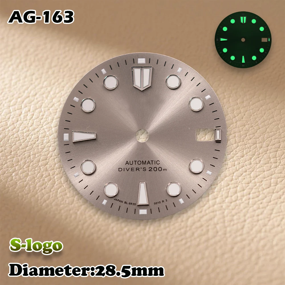 S Logo 28.5mm Sunburst Diver's Dial NH35/NH36/4R Movements C3 Green Luminous Watch Modification Accessories repair Parts