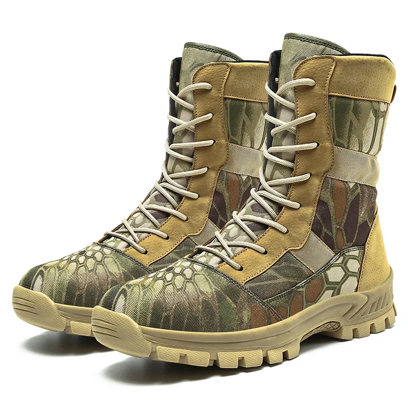 Fashion Men's Wide Width Tactical Boots Desert Hiking High Top Ankle Boots Waterproof Non-Slip Outdoor Combat Shoes for Travel