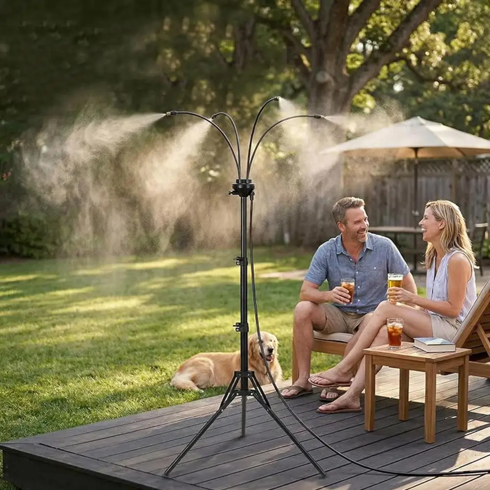 Standing Mister For Outside Patio Adjustable Height Outdoor Misting System 360° Flexible Sprayer Ultra-Fine Mist Cooler Patio