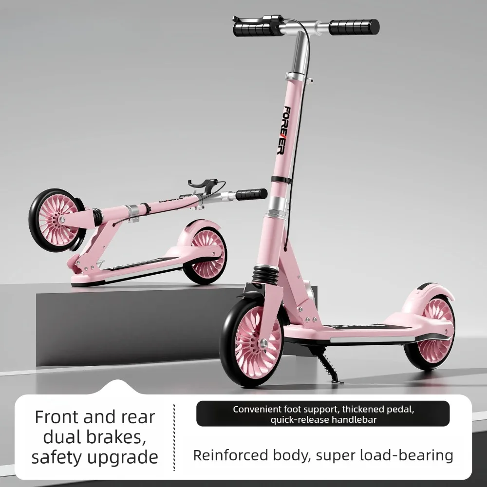 2-Wheel Foldable Scooter for Kids Adults Ages 6-12+, Kick Scooter for Commuting, Strong Load Capacity Durable for Outdoor Riding