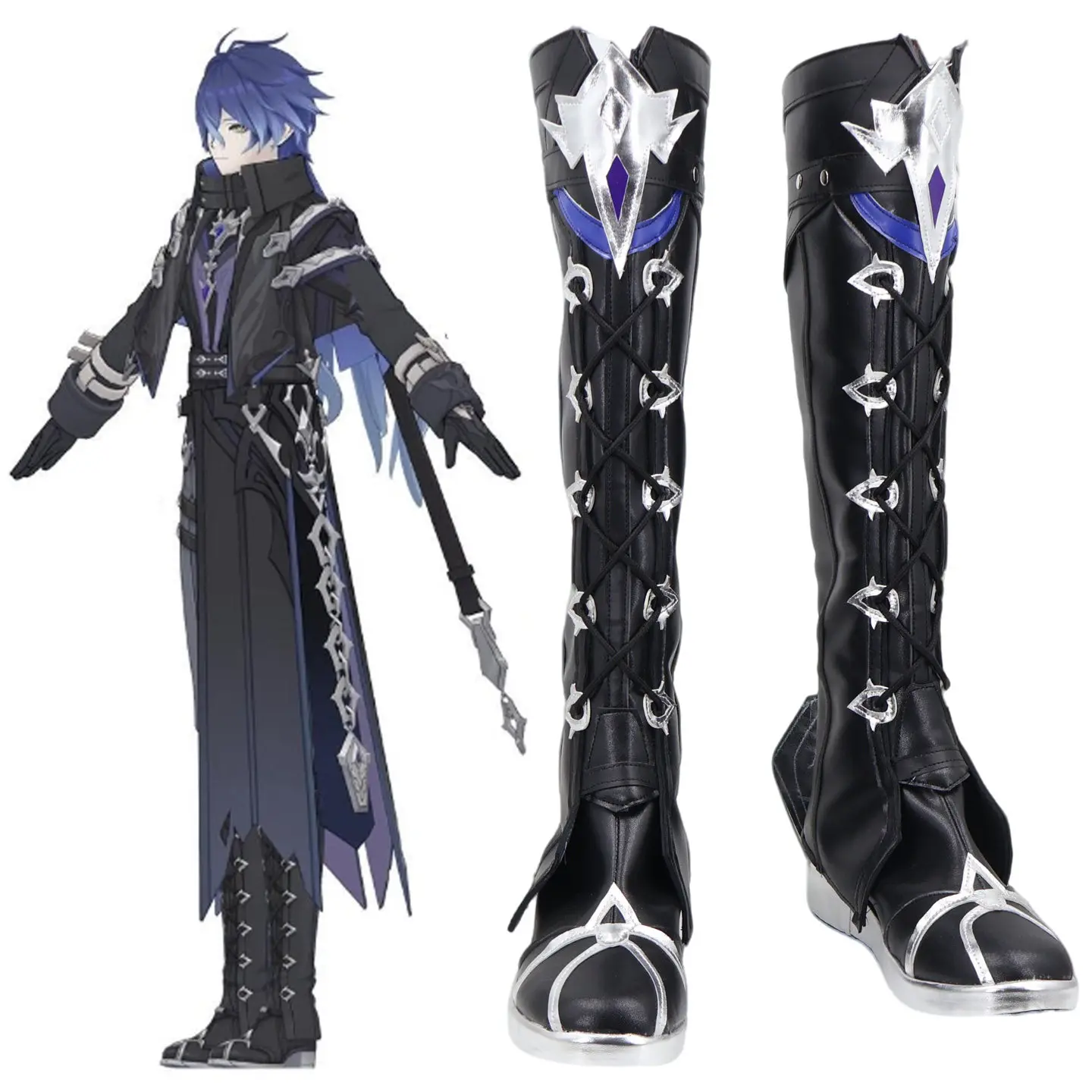 Genshin Impact Flins Cosplay Boots Black Shoes Custom Made