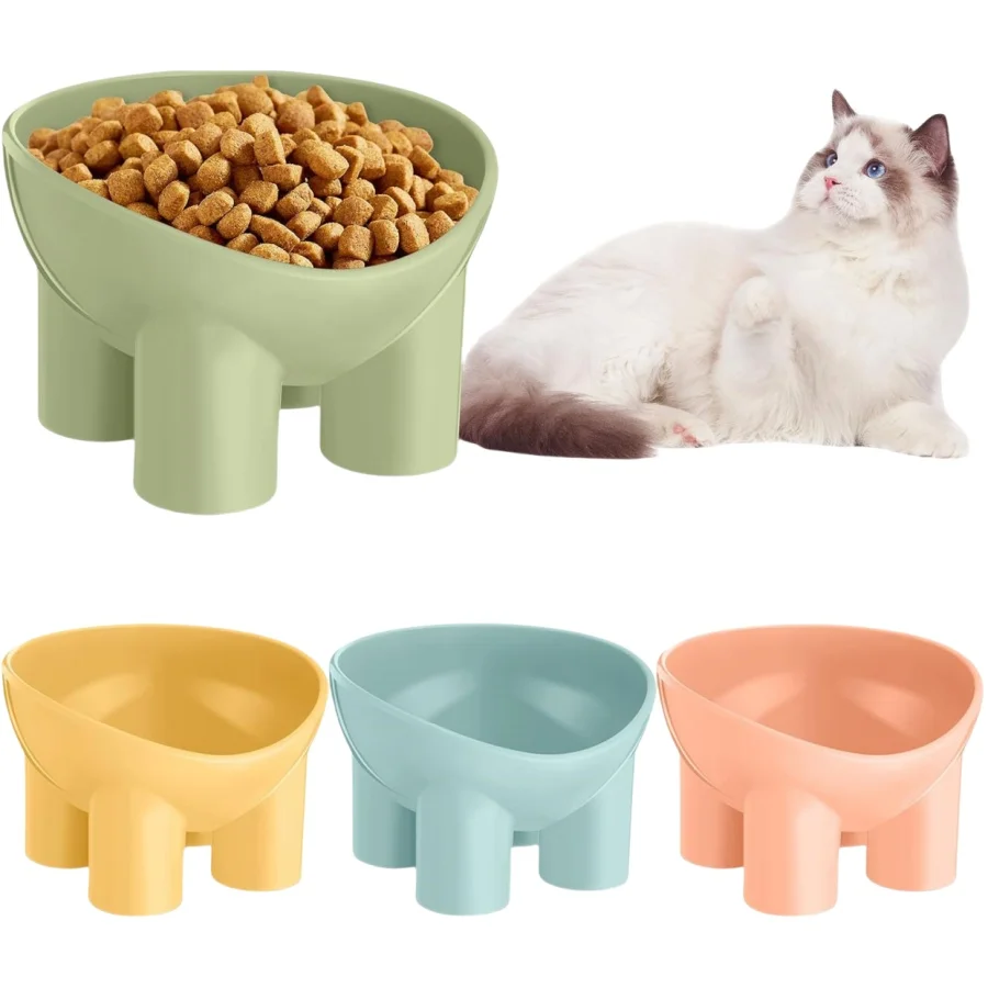 Elevated Cat Bowls Plastic Raised Cat Bowl 15 Degrees Tilted Raised Pet Food and Water Bowls Cute Anti Vomit Food Dishes Pet Fee